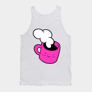 Cute Kawaii Coffee Cup With Steam In Pink Tank Top